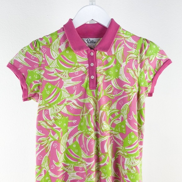 Lilly Pulitzer Pink & Green Fish Print Polo Dress - Picture 2 of 6
